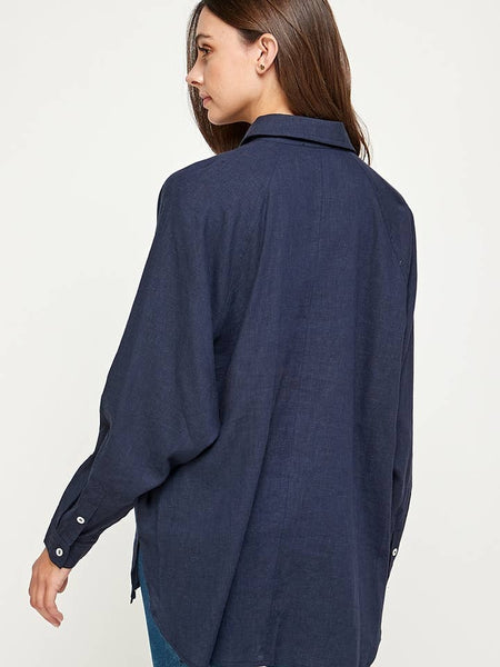 Linen Blend Long Sleeve Button Down Top