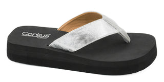 Corkys Metallic Silver Flip Flops