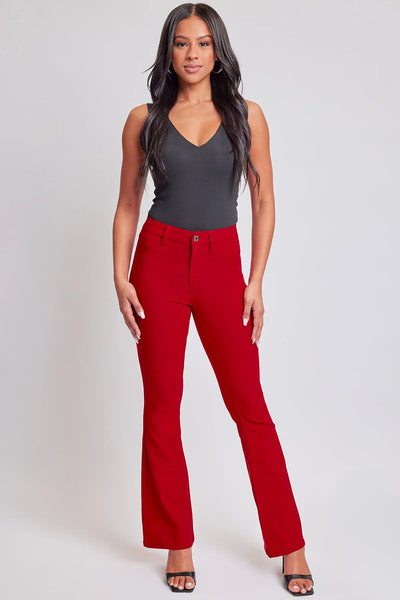 Woman wearing red stretchy pants 
