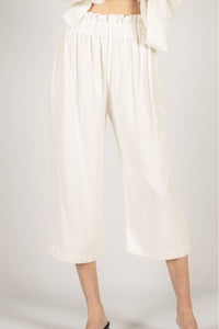 Linen Culotte Elastic Waistband Pants