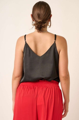 Plus Size Satin Camisole with Rhinestones Black