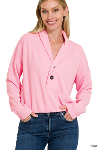 Textured Elastic Waist Pink Pullover top