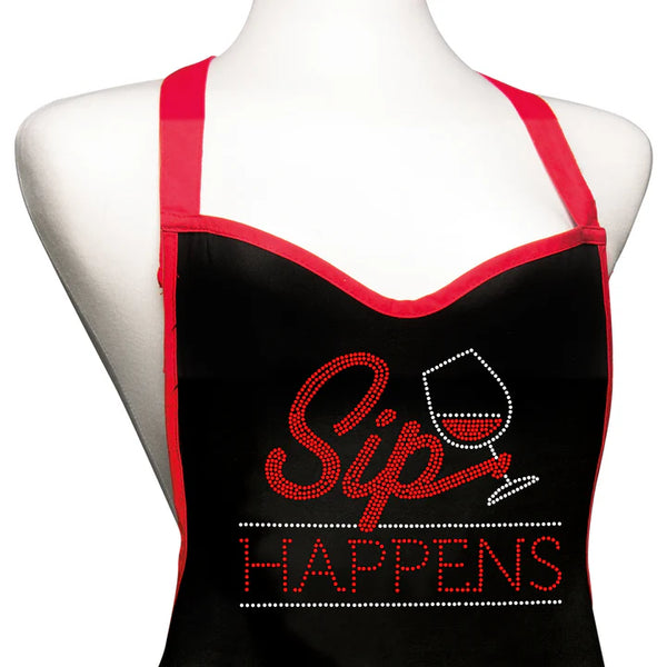 Sip Happens Sweetheart Style Rhinestone Wine Apron