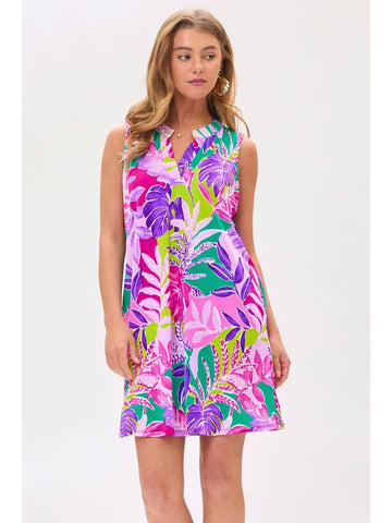 Lizzy A Line Summer Tropical Leaf Tank Dress