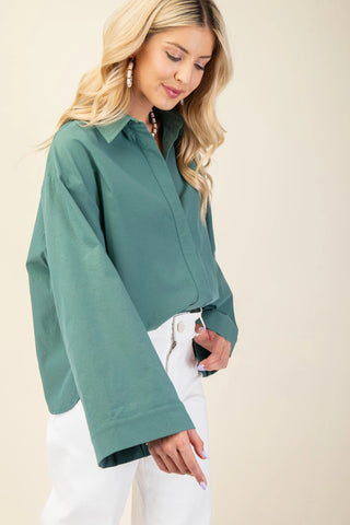 Oversize Button Down Long Wide Sleeve Shirt