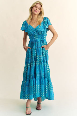 Short Sleeve Open Back Midi Length Dress