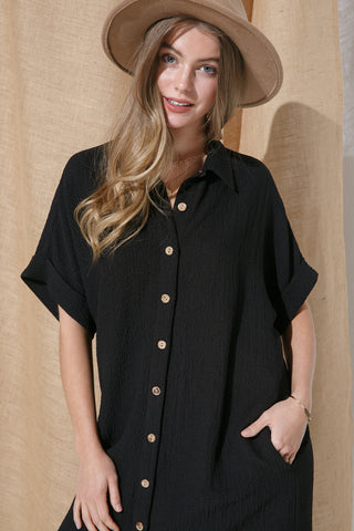 Short Sleeve Button Down Dress w Pockets