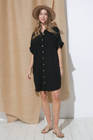Short Sleeve Button Down Dress w Pockets