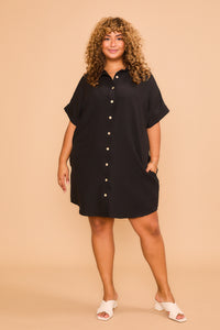 Short Sleeve Button Down Dress w Pockets