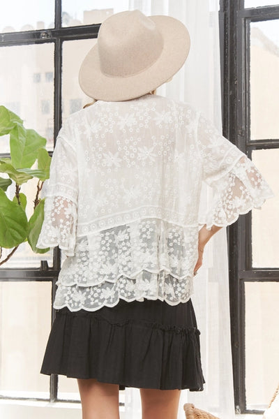 Scalloped Lace Bell Sleeve Blouse