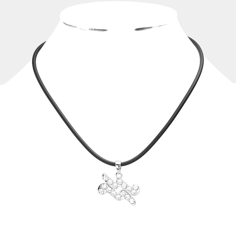 Black choker necklace with an aquarious silver cross pendant
