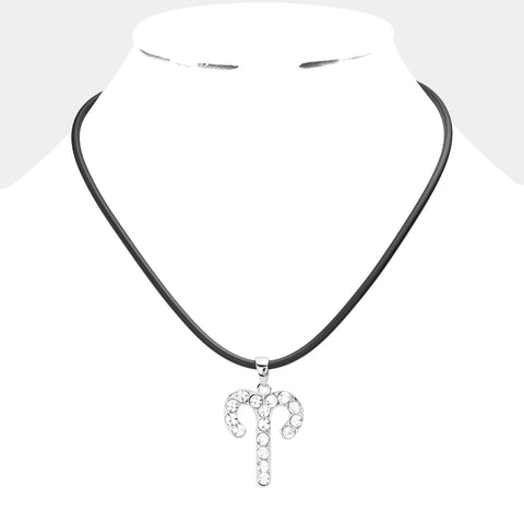 Black Choker Necklace with aries zodiac sign pendant on rubber chain