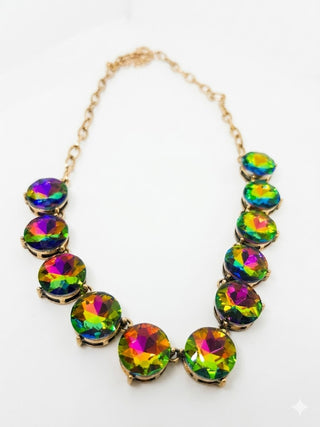 Austrian Crystal Necklace with Gold Tone Paperclip Chain