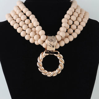Beige Multi Strand Beaded Necklace