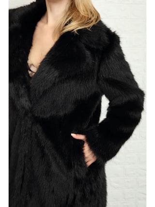 Long Hair Black Faux Fur Coat