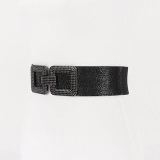 Plus Size Black Rhinestone Stretch Belt
