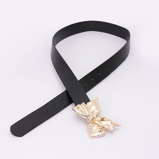Black Gold Bow Faux Leather  Statement Belt