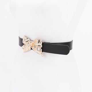 Black Gold Bow Faux Leather  Statement Belt