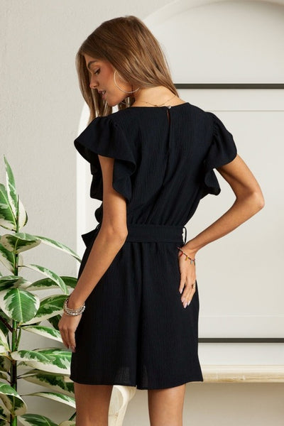 Ruffle Sleeves Shorts Romper Waist Tie