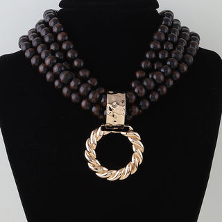 Dark Brown Multi Strand Beaded Necklace