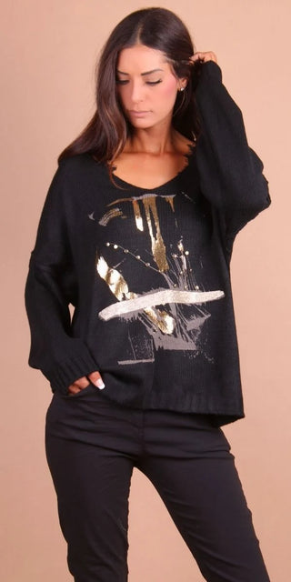 Long Sleeve Mocha Brivido V Neck Sweater Black