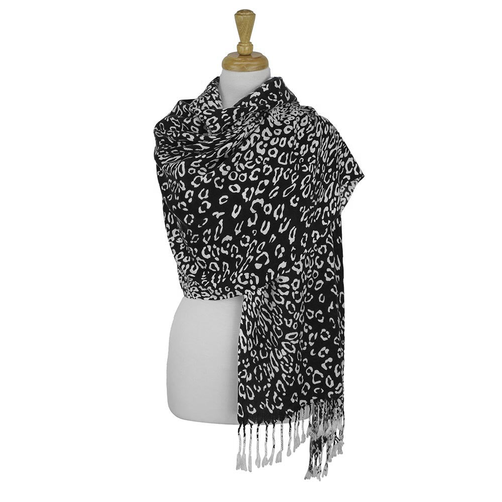 Black Leopard Print Pashmina Scarf Shawl