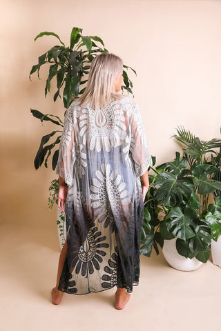 Black Ombre Lace Kimono Cardigan