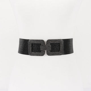 Plus Size Black Rhinestone Stretch Belt