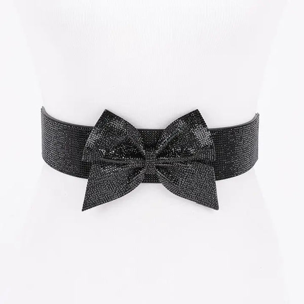 Plus Size Black Rhinestone Ribbon Belt