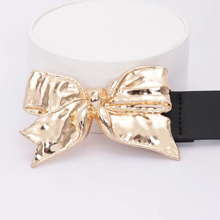 Black Gold Bow Faux Leather  Statement Belt