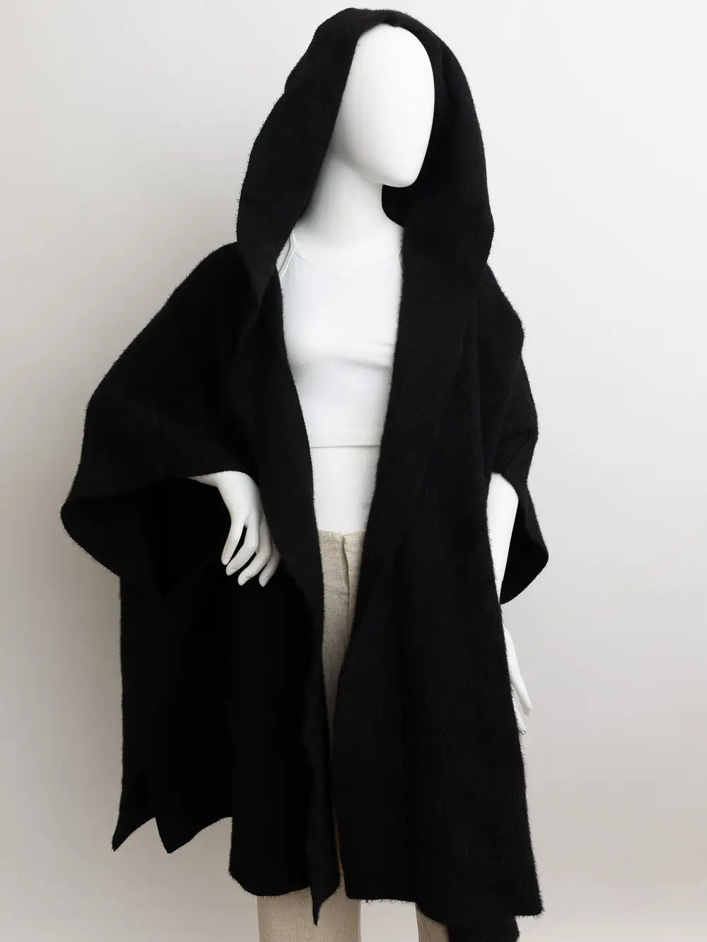 Black Hooded Ruana Overcoat Poncho