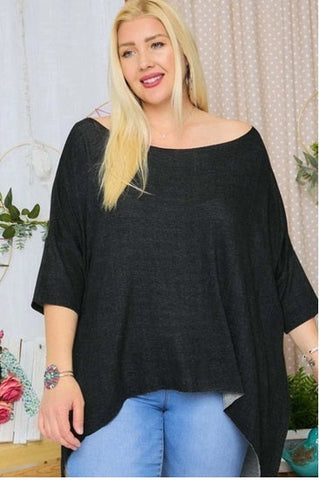 Made in USA Plus Size Boat Neck Flowy Neck Sweater Black