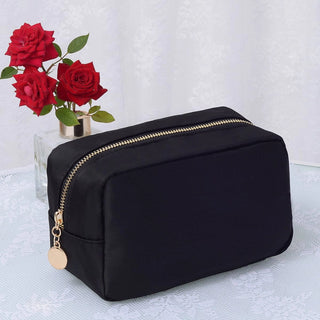 Black Zippered Nylon Cosmetic Pouch Make up Bag