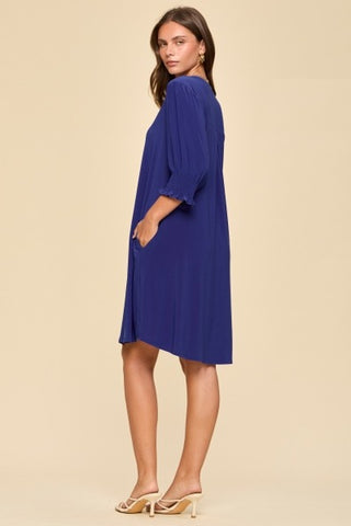 Smocked Sleeve Lizzy Collar Shirt Dress Royal Blue