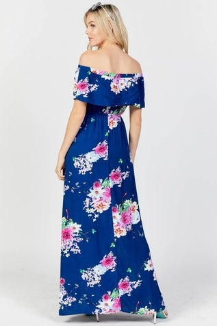 Floral Print Ruffle Off the Shoulder Maxi Dress