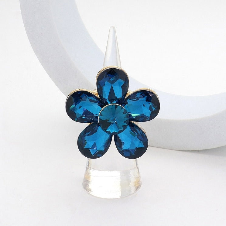 Blue Flower Cluster Stretch Ring