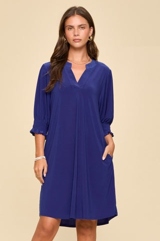 Smocked Sleeve Lizzy Collar Shirt Dress Royal Blue