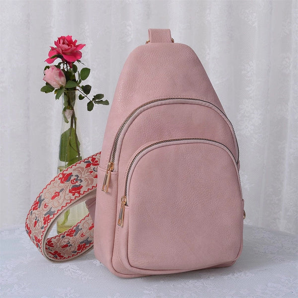 Blush Pink Interchangeable Strap Boho Sling Bag Purse