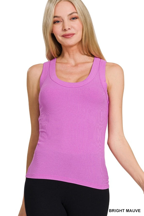 Bright Mauve Ribbed Scoop Neck Tank Top