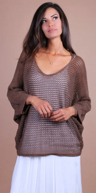 Mocha Open Knit Layered Sweater