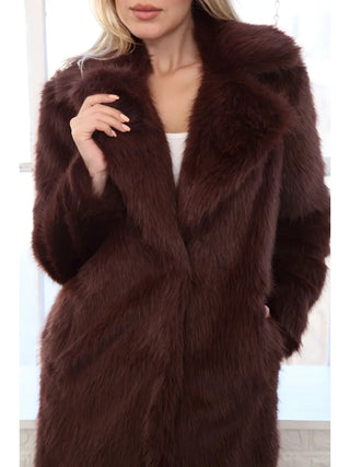 Long Hair Brown Faux Fur Coat