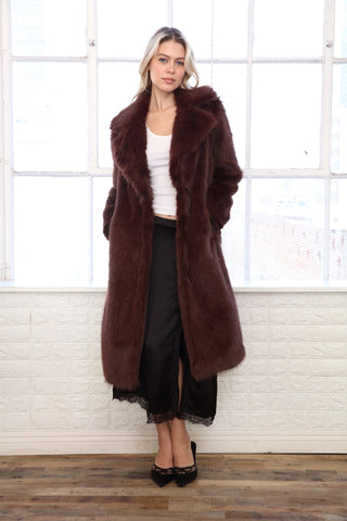 Long Hair Brown Faux Fur Coat