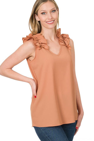 Sleeveless Tank Ruffle Shoulder Top Butter Orange