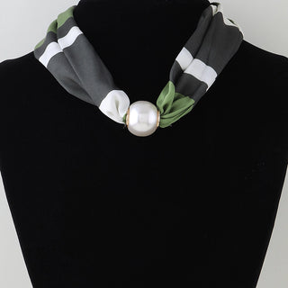 Olive Choker Scarf Necklace with Pearl Accent