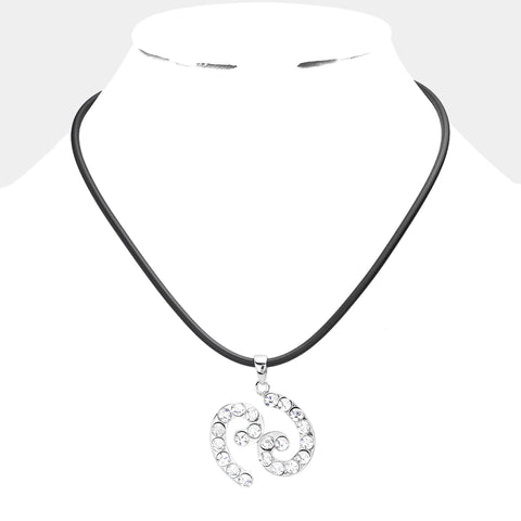 Black leather necklace with a zodiac cancer sign silver pendant 