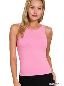 Round Neck Double Layer Tank Top Candy Pink