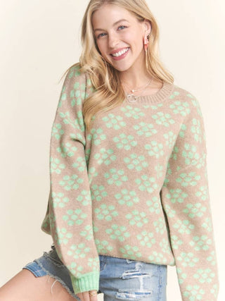 Two Color Dot Flower Sweater