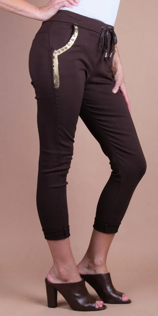 Tie Waist Lucente Pants w Side Pocket Gold Brushstroke