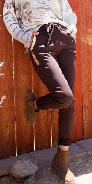 Tie Waist Lucente Pants w Side Pocket Gold Brushstroke
