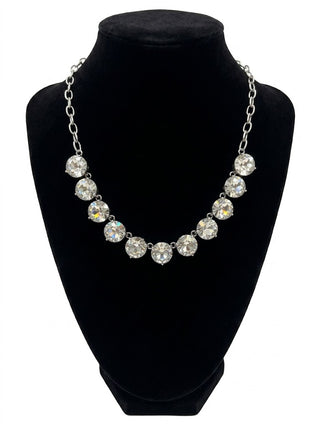 Silver Paperclip Clear AB Faceted Crystal Statement Necklace